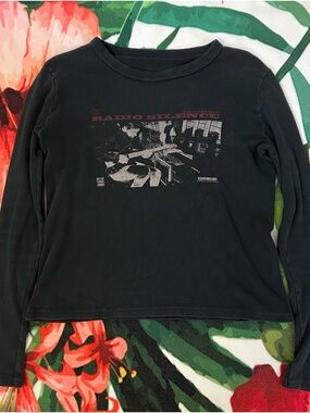 Brandy Melville Black Long Sleeve Graphic Tee with Red Accent